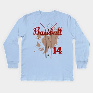 Baseball Jersey Number 14 Kids Baseball Uniform Dirty Funny #14 Kids Long Sleeve T-Shirt